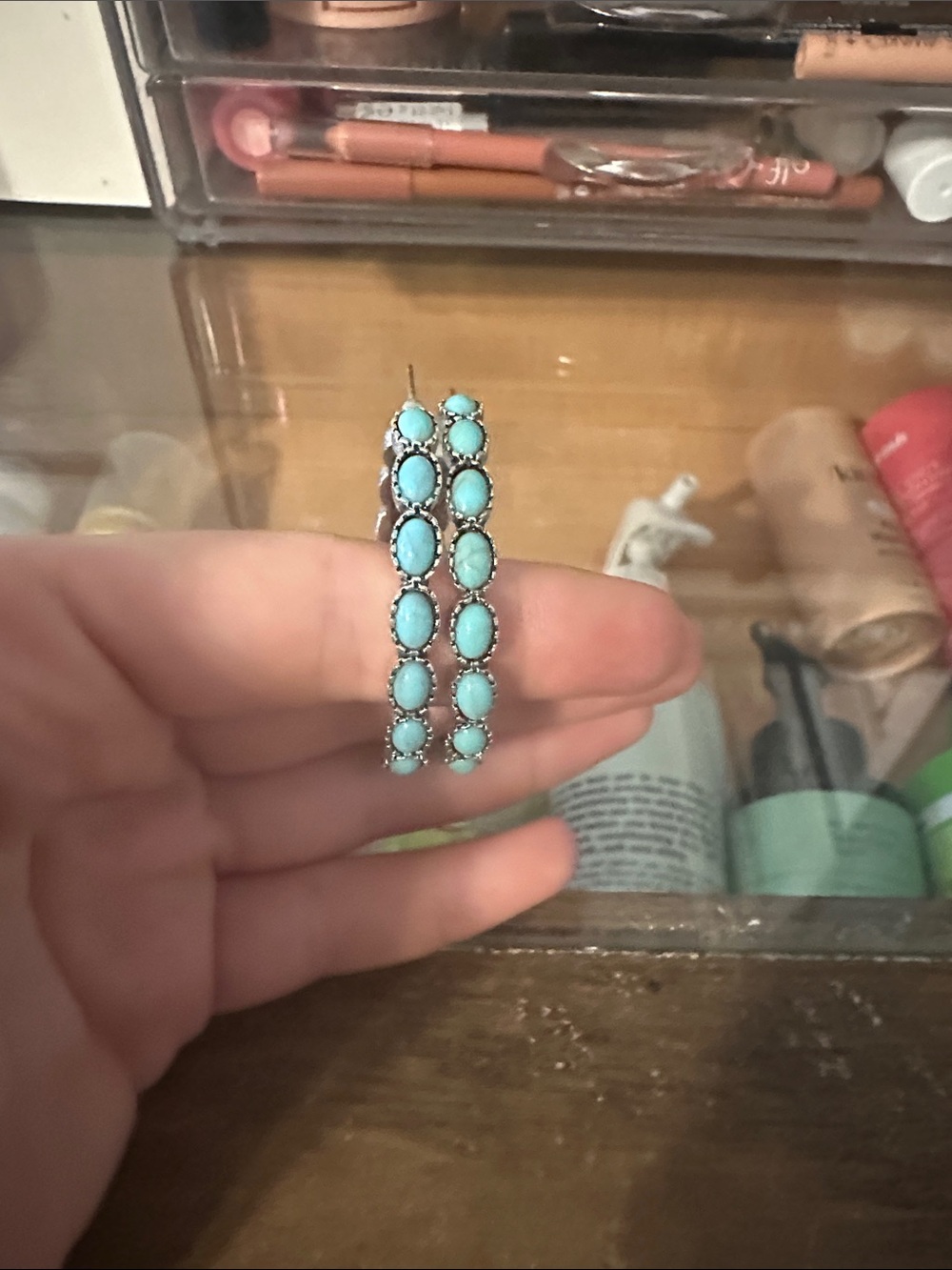 Amazon Turquoise Oval Hoop Earrings - Blue Stones